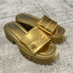 Chase Chloe Gold Platform Y2K Preppy Chic Women’s Slip On Sandals Size 36